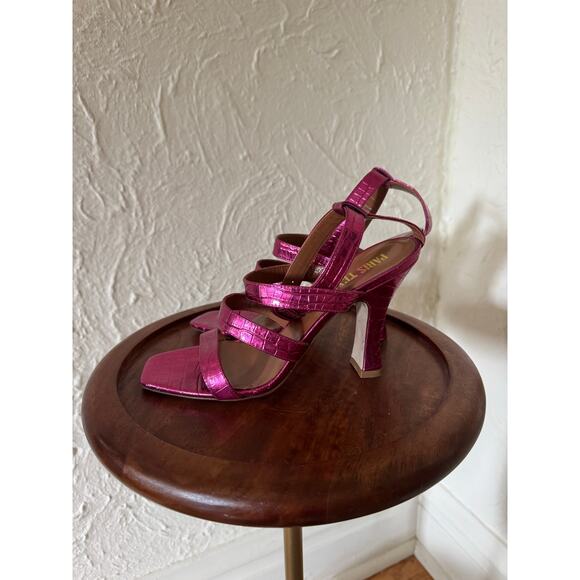 PARIS TEXAS Pink Metallic Crocodile Embossed Leather Pumps Size 7 - Picture 4 of 8